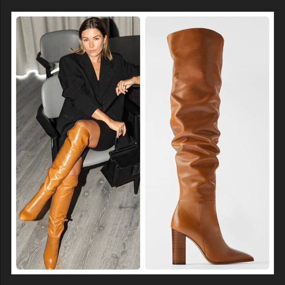 Zara Shoes - Rare Zara Over-The-Knee High-Heel Leather Boots